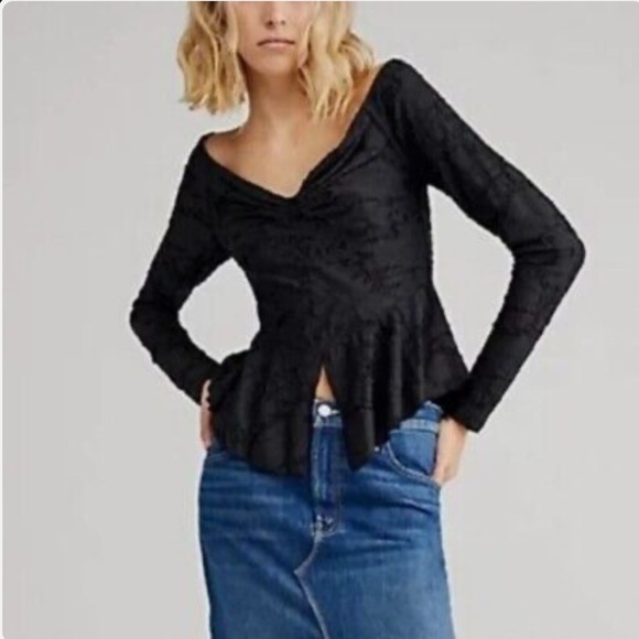 Free People Tops - Free People Black Long Sleeve Blouse